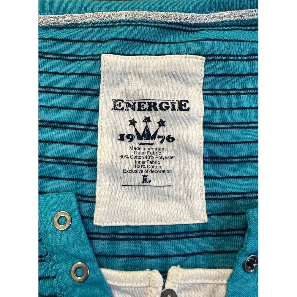 NWT Y2K Energie Striped Henley Top SS Kangaroo Pocket Junior Large Bella Swan - Picture 13 of 16